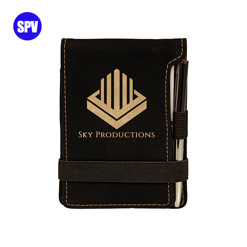 Leabhar nótaí Mini Leatherette Laserable le Peann