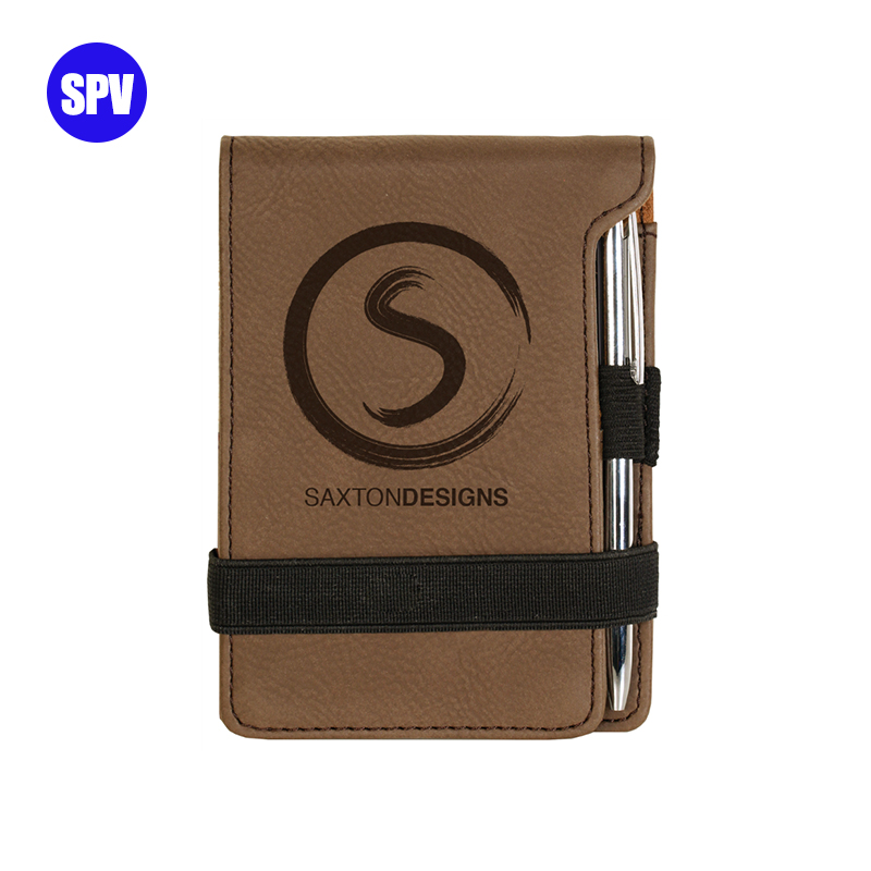 Leabhar nótaí Mini Leatherette Laserable le Peann