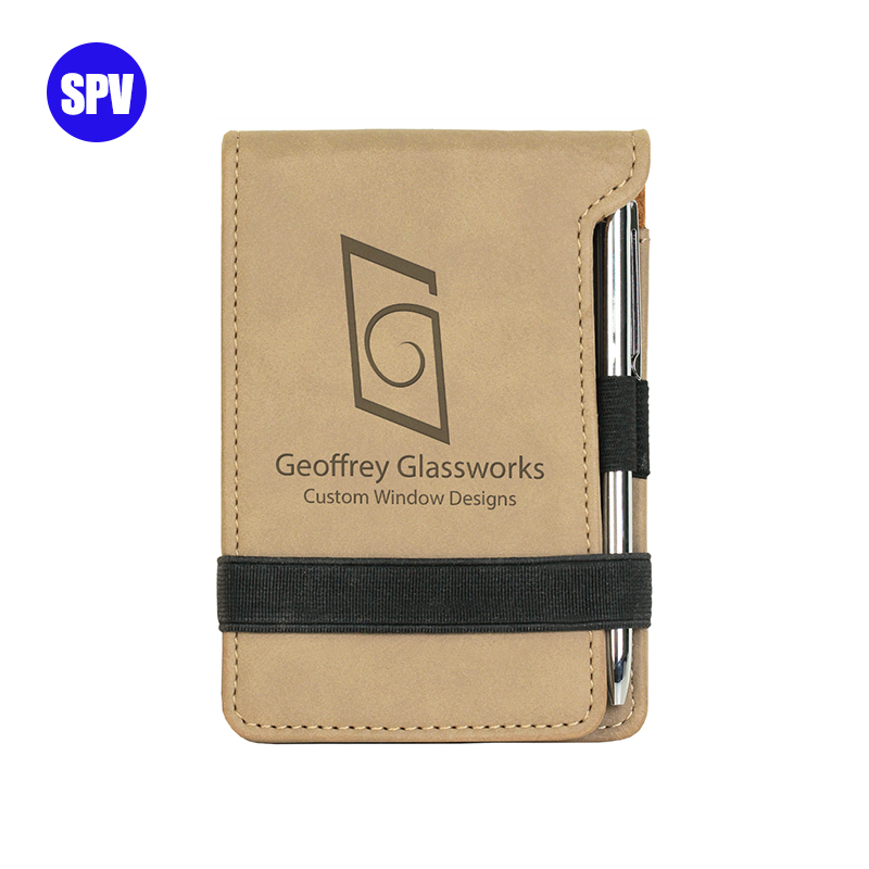Leabhar nótaí Mini Leatherette Laserable le Peann