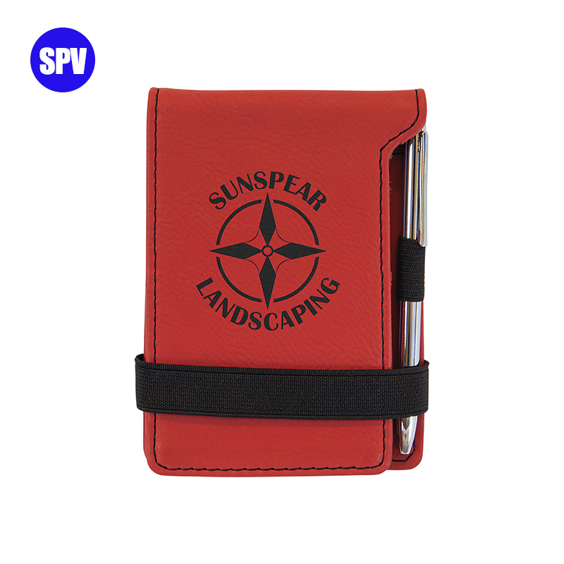Leabhar nótaí Mini Leatherette Laserable le Peann