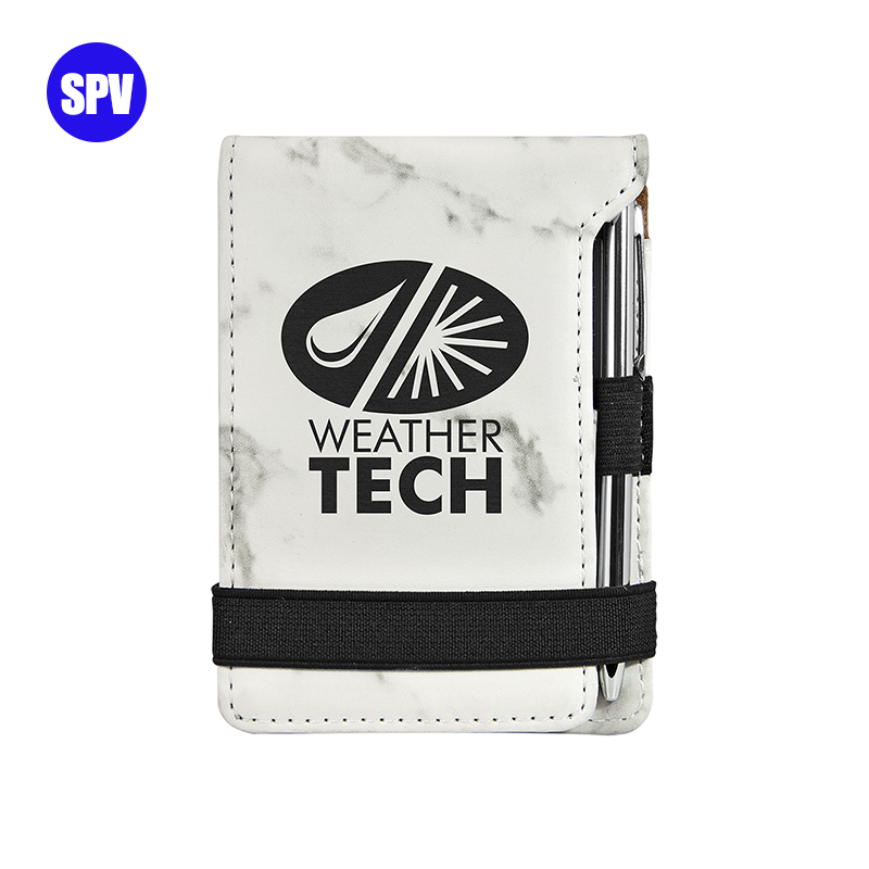 Leabhar nótaí Mini Leatherette Laserable le Peann