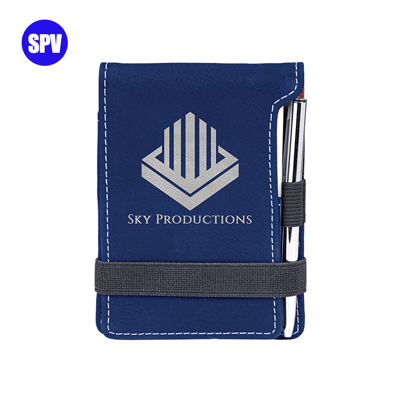Leabhar nótaí Mini Leatherette Laserable le Peann