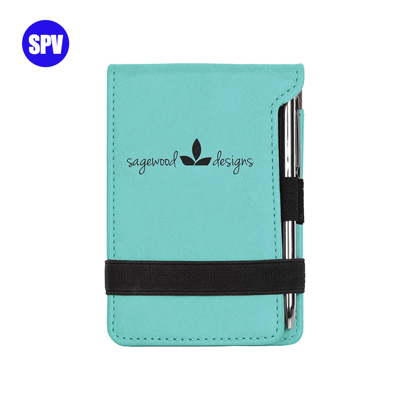 Leabhar nótaí Mini Leatherette Laserable le Peann