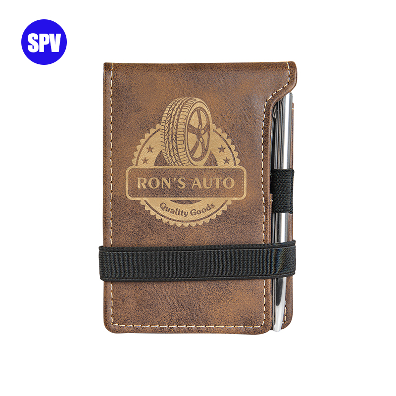 Leabhar nótaí Mini Leatherette Laserable le Peann