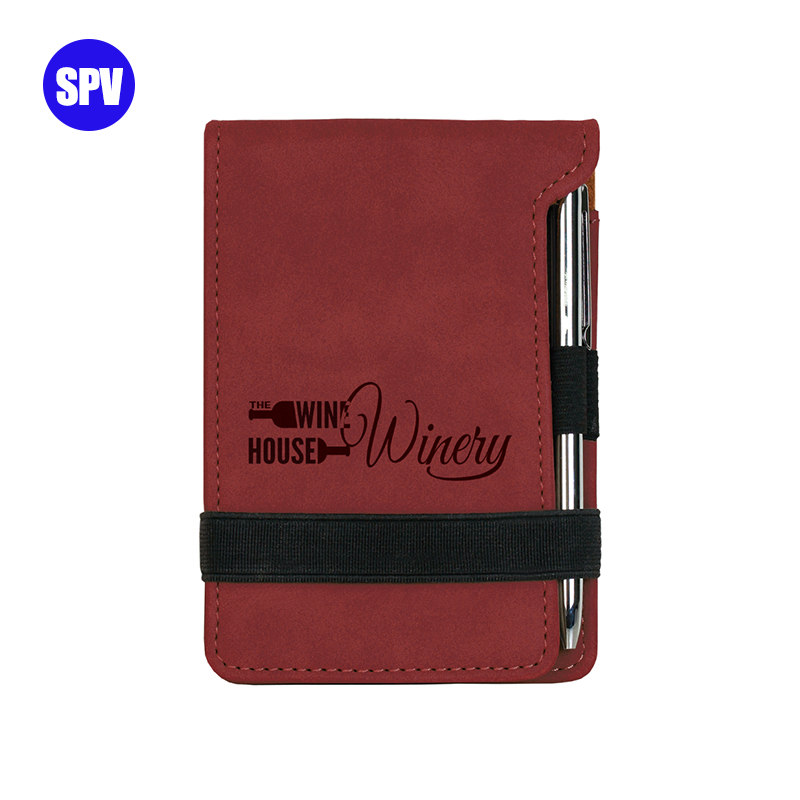 Leabhar nótaí Mini Leatherette Laserable le Peann