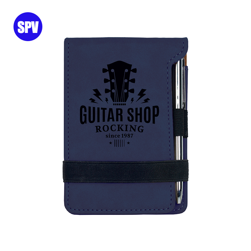 Leabhar nótaí Mini Leatherette Laserable le Peann