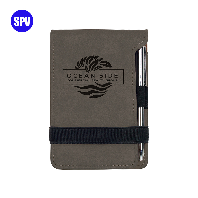 Leabhar nótaí Mini Leatherette Laserable le Peann
