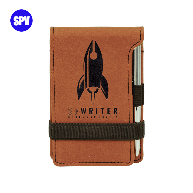 Leabhar nótaí Mini Leatherette Laserable le Peann