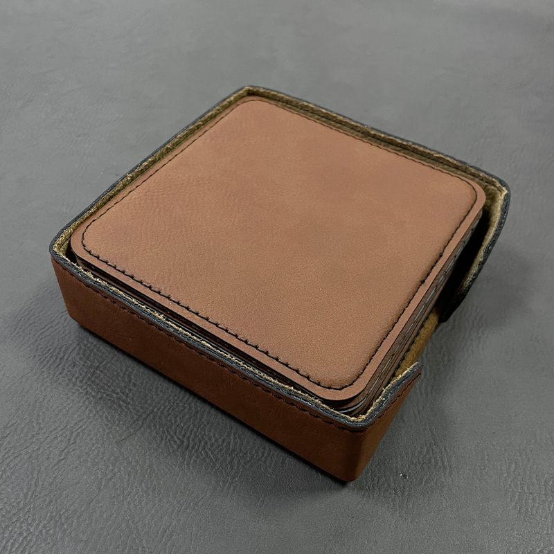 4' x 4' Coasters Leatherette Cearnóg Set 6-Coaster le Sealbhóir