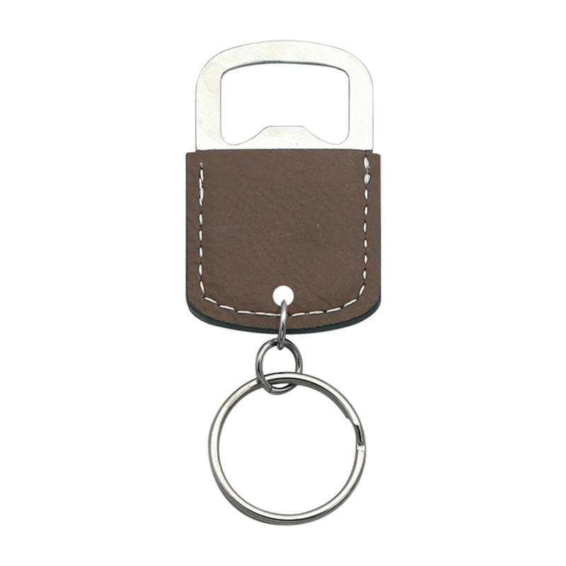 Keychain Oscailte Buidéal Oval Leatherette Laserable