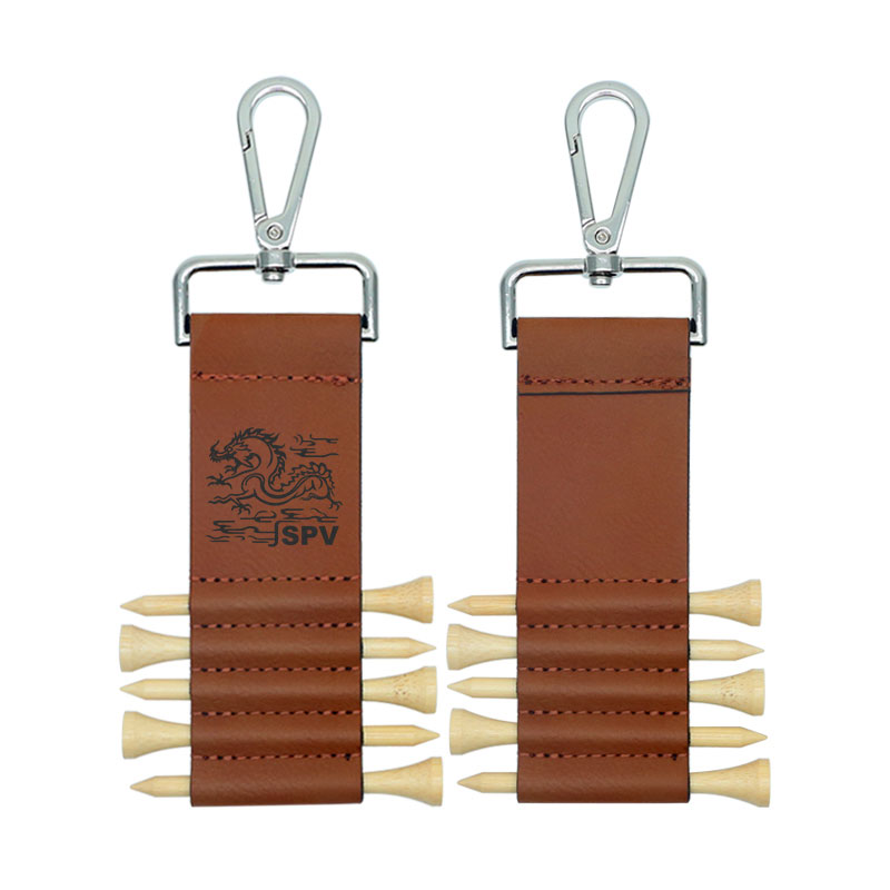 Mála Gailf Laserable Leatherette Clib Keychain le 5 Tí Adhmaid