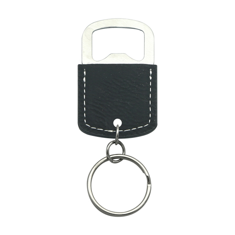 Keychain Oscailte Buidéal Oval Leatherette Laserable
