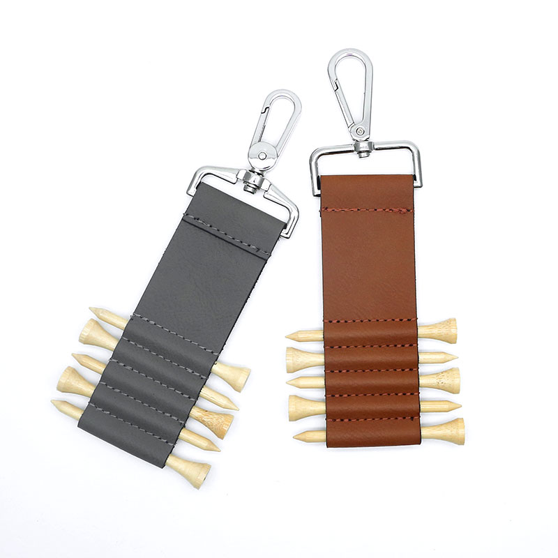 Mála Gailf Laserable Leatherette Clib Keychain le 5 Tí Adhmaid