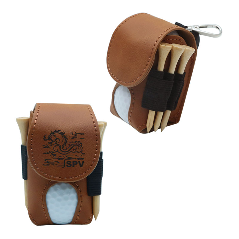 Sealbhóir Liathróid Gailf Laserable Leatherette le 5 Thí Adhmaid