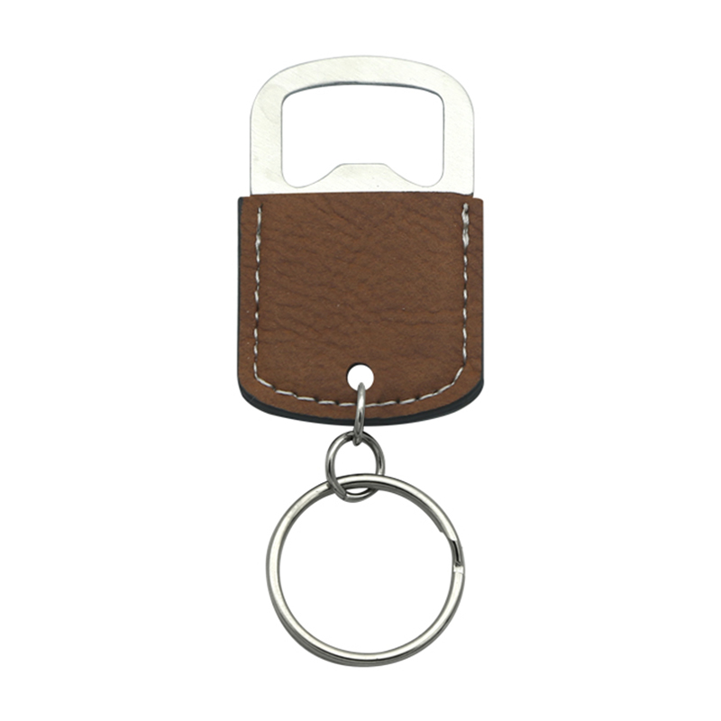 Keychain Oscailte Buidéal Oval Leatherette Laserable