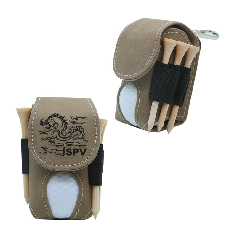Sealbhóir Liathróid Gailf Laserable Leatherette le 5 Thí Adhmaid
