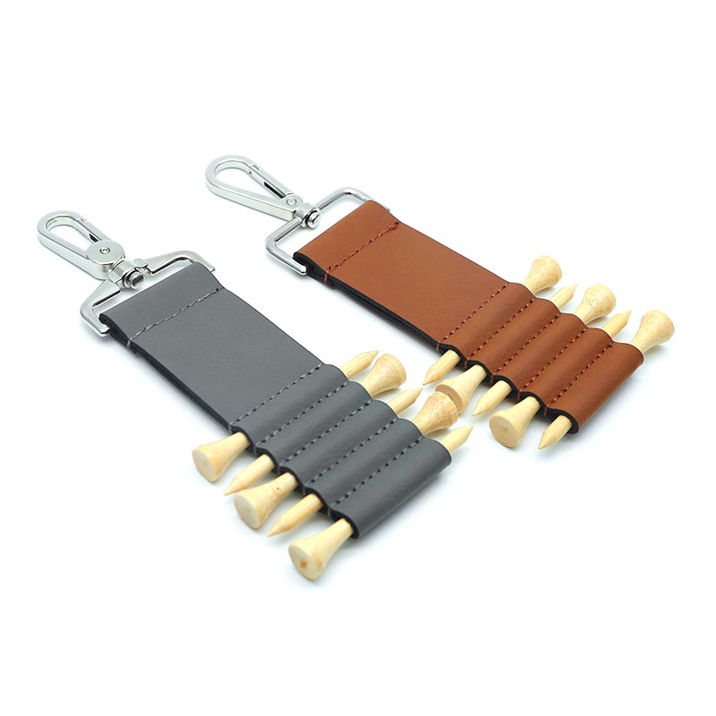 Mála Gailf Laserable Leatherette Clib Keychain le 5 Tí Adhmaid