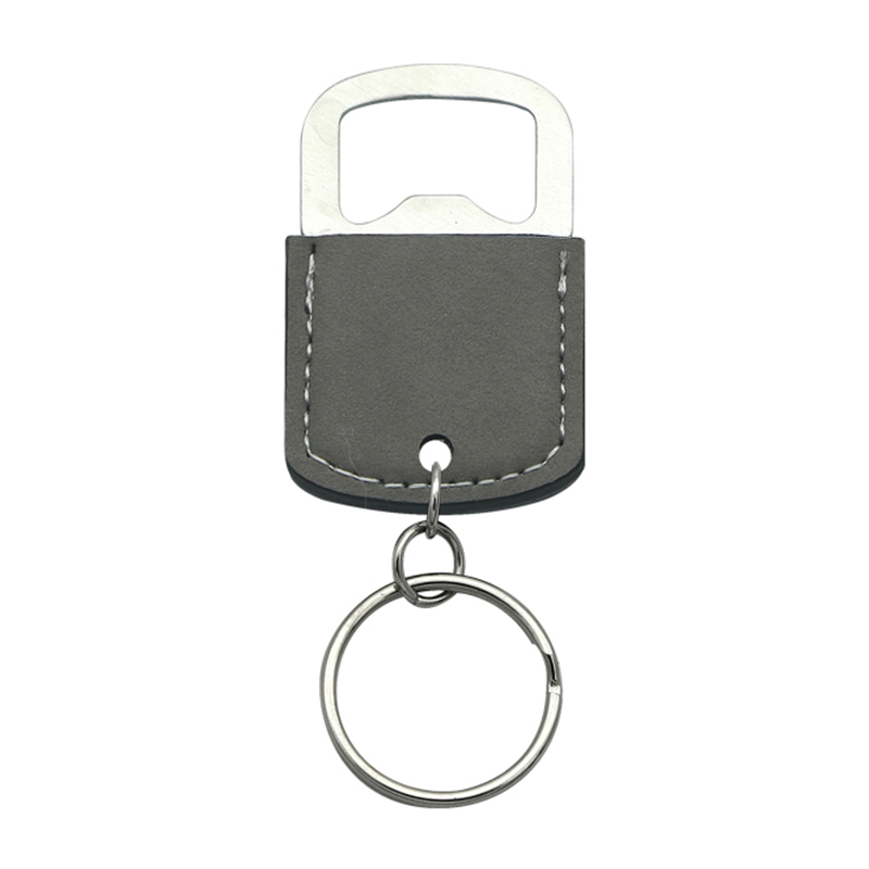 Keychain Oscailte Buidéal Oval Leatherette Laserable