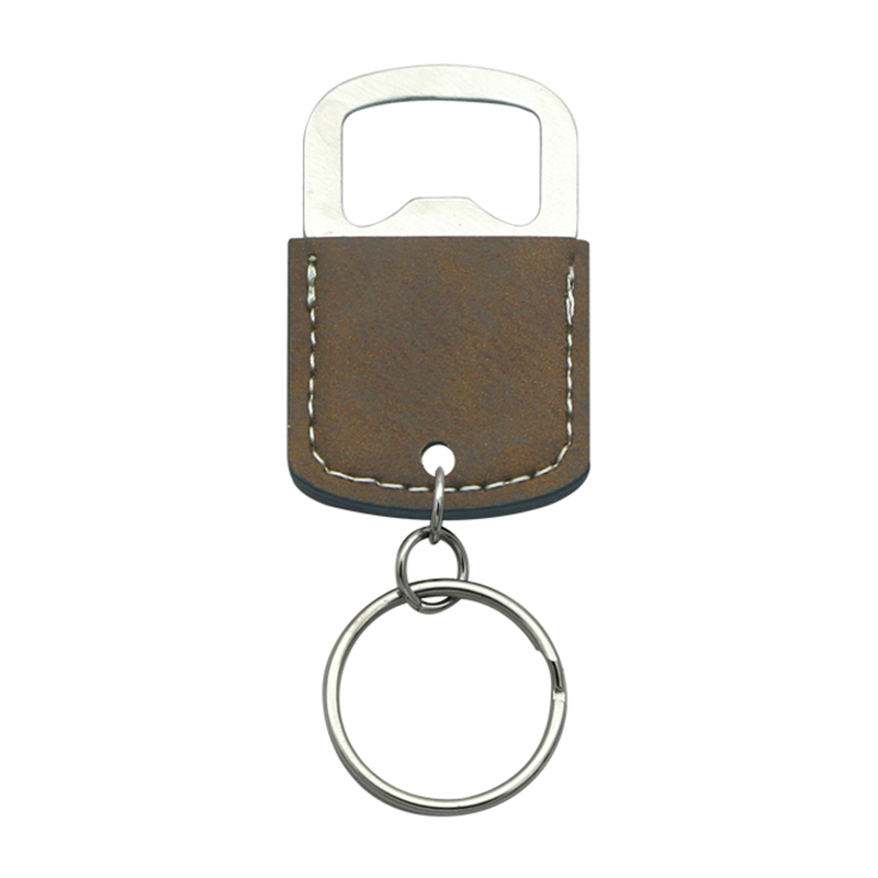 Keychain Oscailte Buidéal Oval Leatherette Laserable