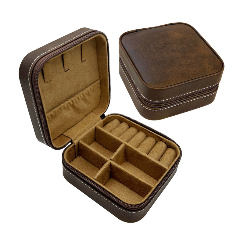 4 × 4 Laserable Leatherette Taisteal Bosca Jewelry le Líneáil Dubh