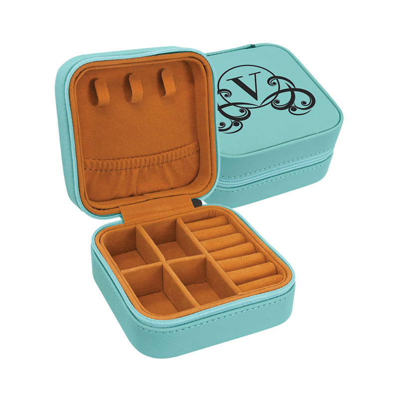 4 × 4 Laserable Leatherette Taisteal Bosca Jewelry le Líneáil Dubh
