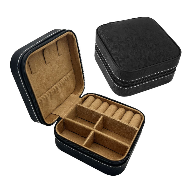 4 × 4 Laserable Leatherette Taisteal Bosca Jewelry le Líneáil Dubh
