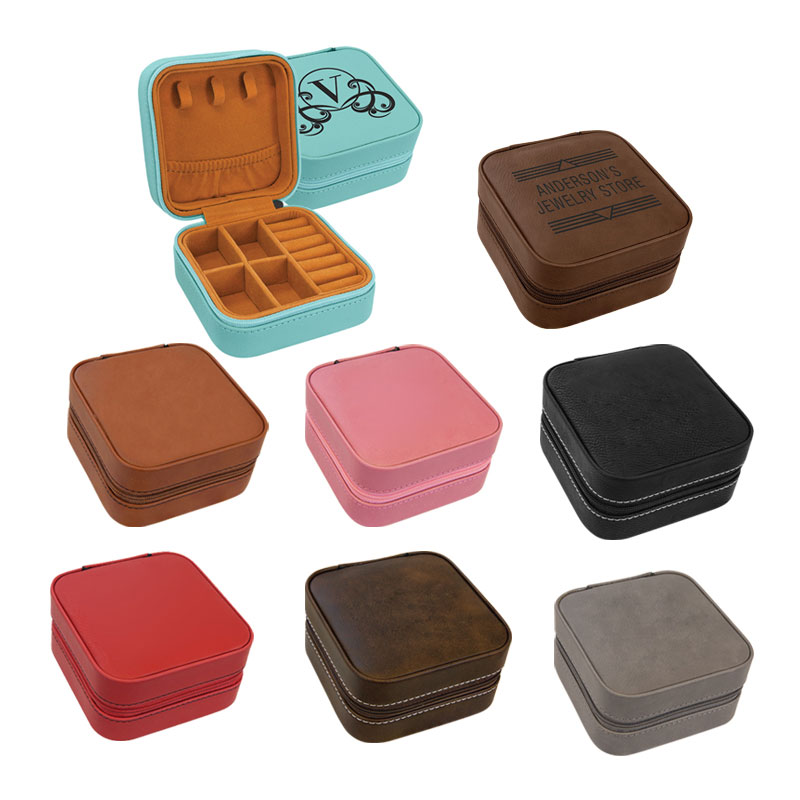 4 × 4 Laserable Leatherette Taisteal Bosca Jewelry le Líneáil Dubh