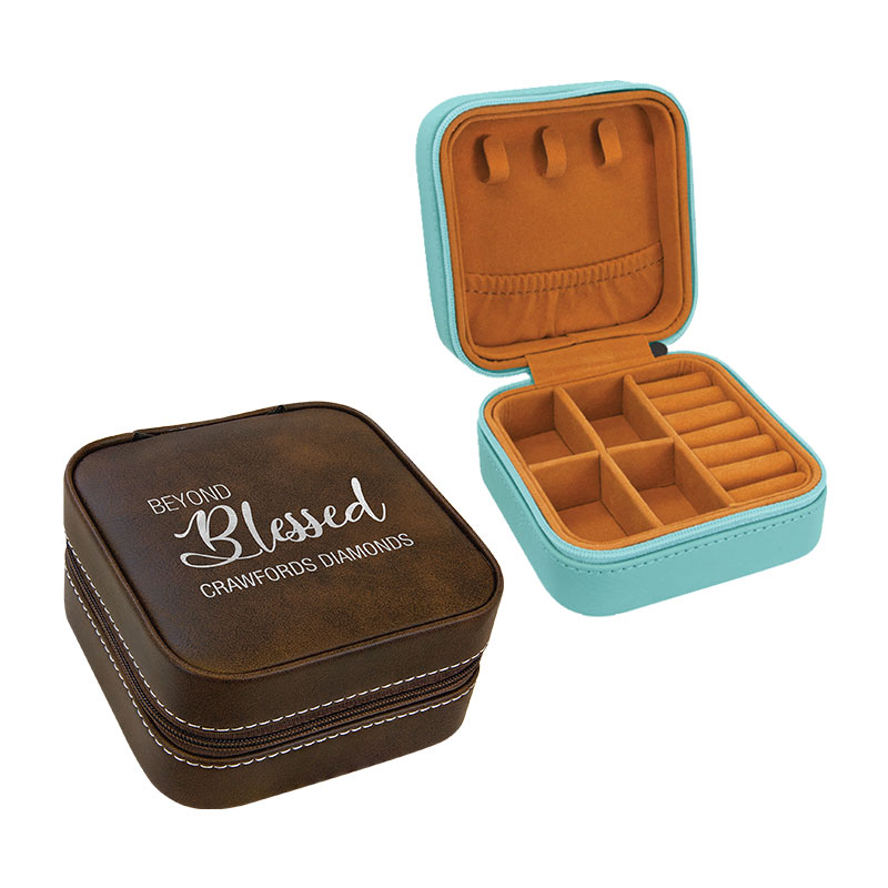 4 × 4 Laserable Leatherette Taisteal Bosca Jewelry le Líneáil Dubh