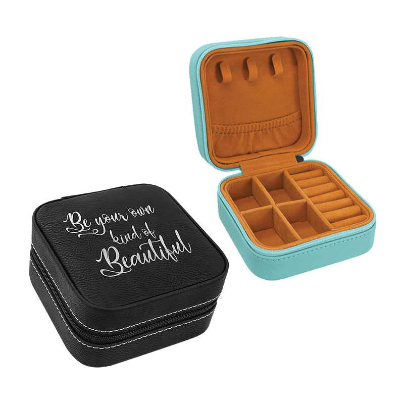 4 × 4 Laserable Leatherette Taisteal Bosca Jewelry le Líneáil Dubh