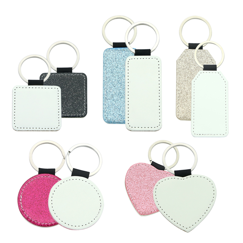 Sublimation Glittering Leatherette Dronuilleog Keychain - Priontáil Thaobh Aonair Sublimation Glittering Leatherette Dronuilleog Keychain - Priontáil Thaobh Aonair
