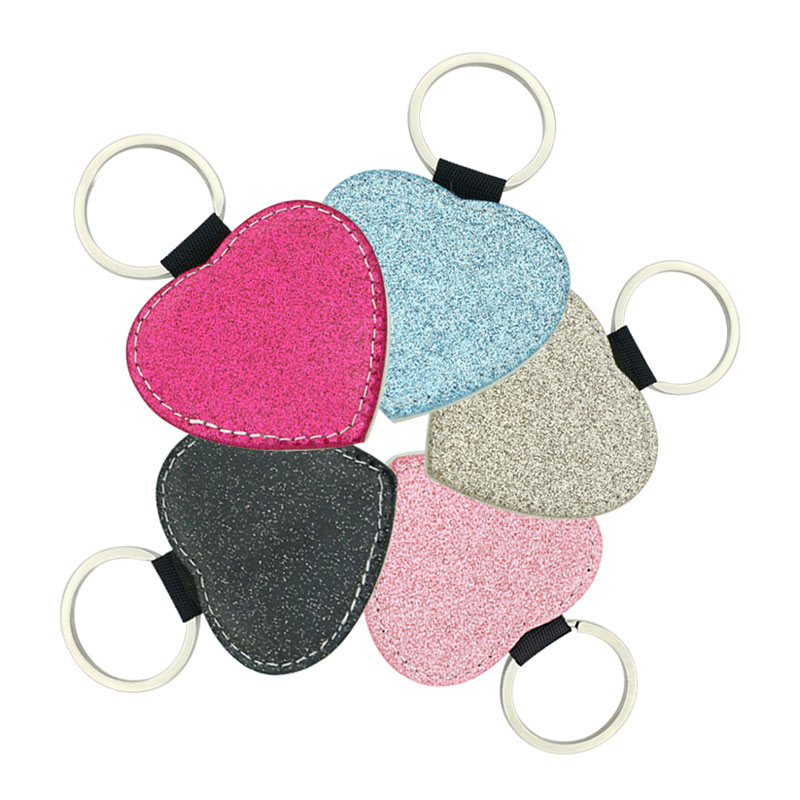 Sublimation Glittering Leatherette Heart Keychain - Priontáil Thaobh Aonair