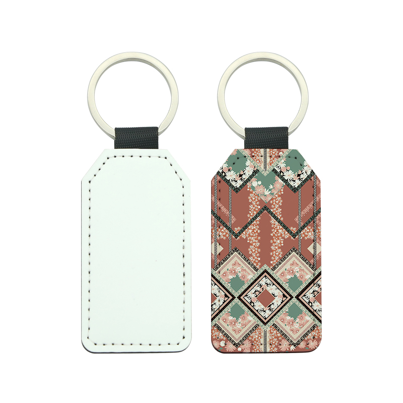 Dronuilleog Leathar Sublimation PU le Coirnéil Trapezoidal Keyring - Priontáil Thaobh Aonair