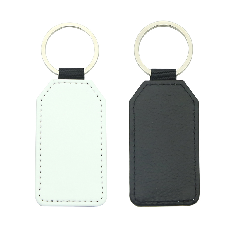 Dronuilleog Leathar Sublimation PU le Coirnéil Trapezoidal Keyring - Priontáil Thaobh Aonair