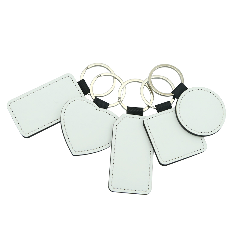 Dronuilleog Leathar Sublimation PU le Coirnéil Trapezoidal Keyring - Priontáil Thaobh Aonair