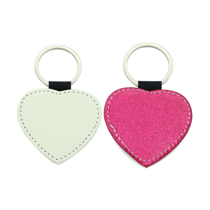 Sublimation Glittering Leatherette Heart Keychain - Priontáil Thaobh Aonair