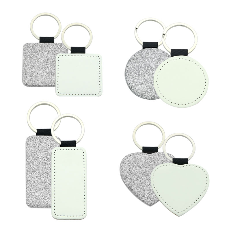 Sublimation Glittering Leatherette Cearnóg Keychain - Priontáil Thaobh Aonair Sublimation Glittering Leatherette Cearnóg Keychain - Priontáil Thaobh Aonair