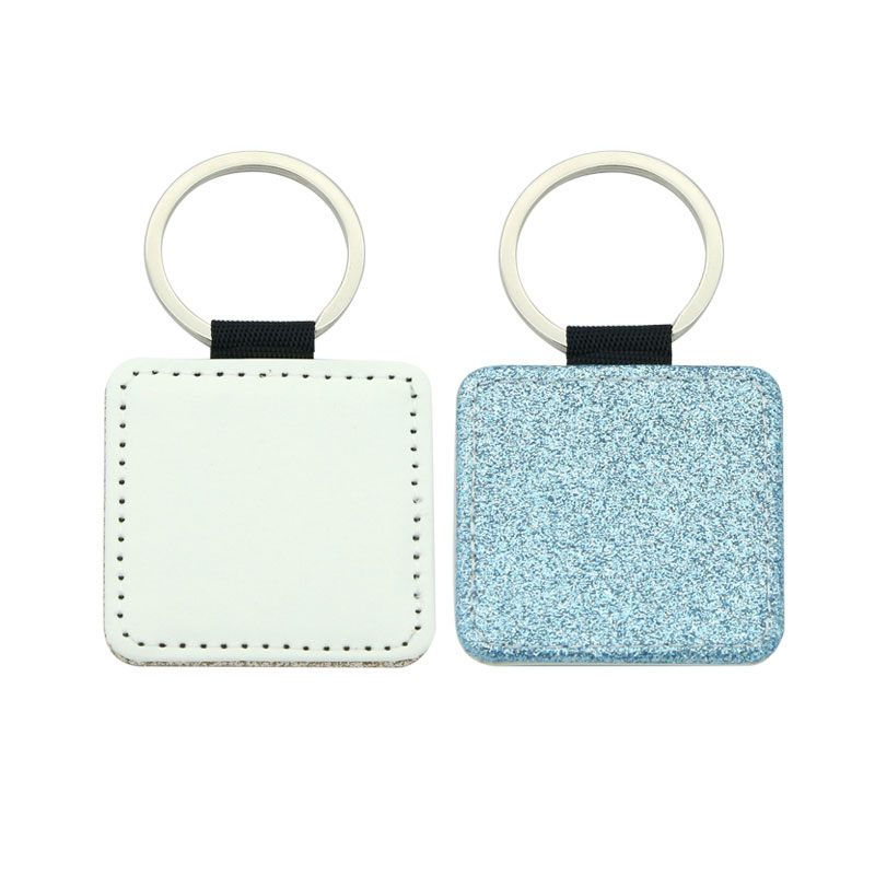 Sublimation Glittering Leatherette Cearnóg Keychain - Priontáil Thaobh Aonair Sublimation Glittering Leatherette Cearnóg Keychain - Priontáil Thaobh Aonair