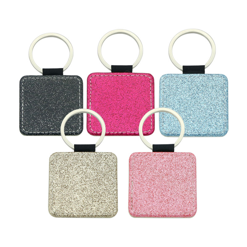 Sublimation Glittering Leatherette Cearnóg Keychain - Priontáil Thaobh Aonair