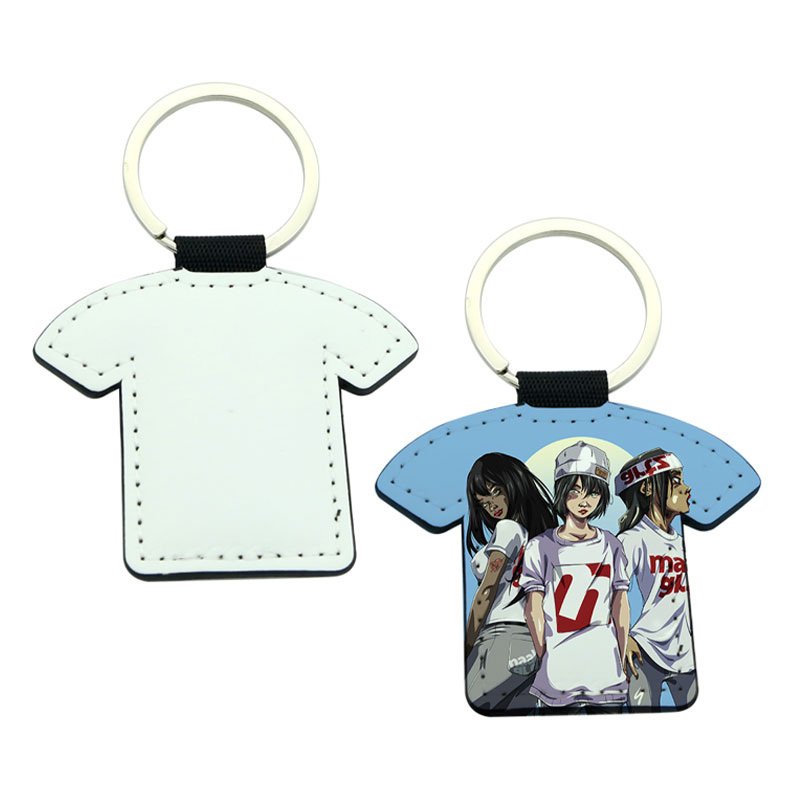 Sublimation PU Leathar T-léine Cruth Keyring - Priontáil Thaobh Dúbailte