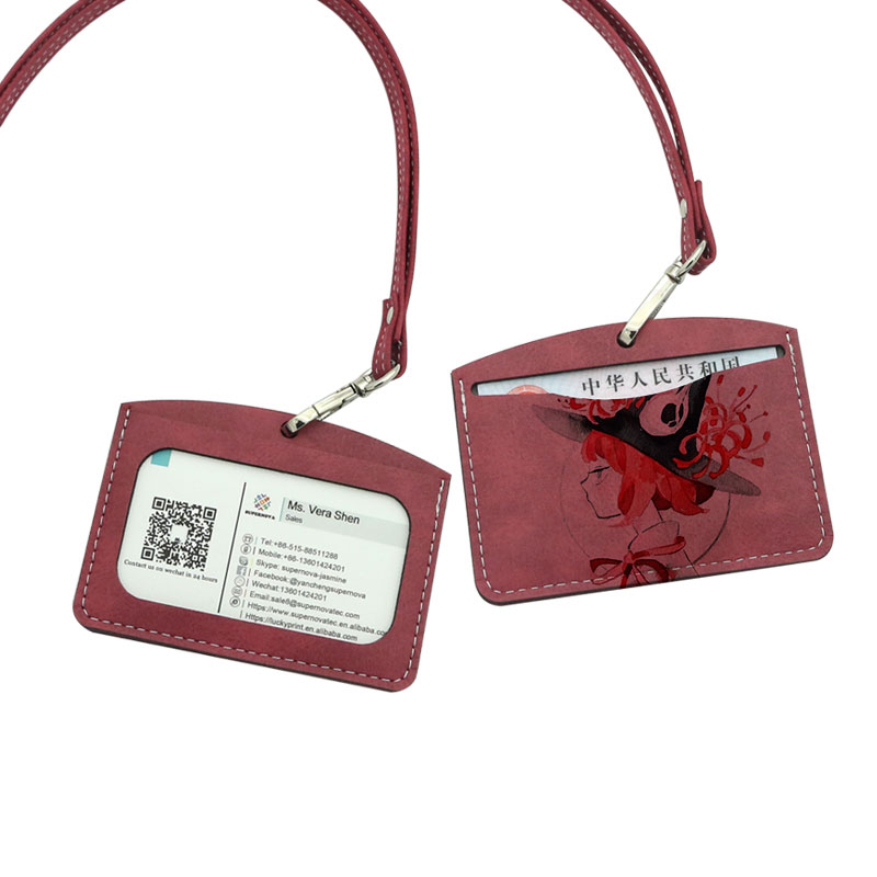Sealbhóir Suaitheantas ID Leatherette Sublimation - Ciseal Cárta Dúbailte Cothrománach