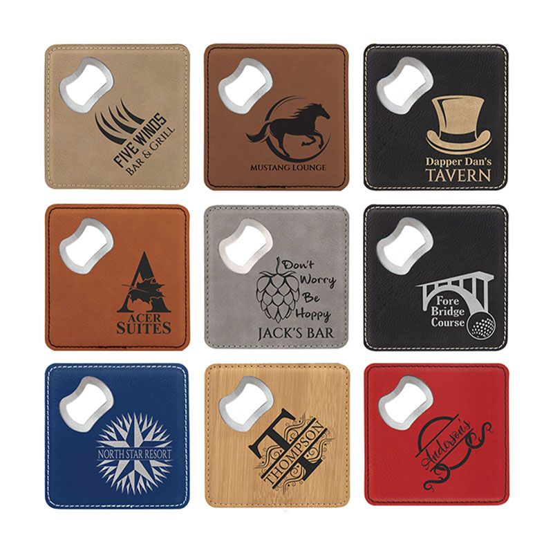 Coaster Leatherette Laserable le Oscailteoir Buidéal